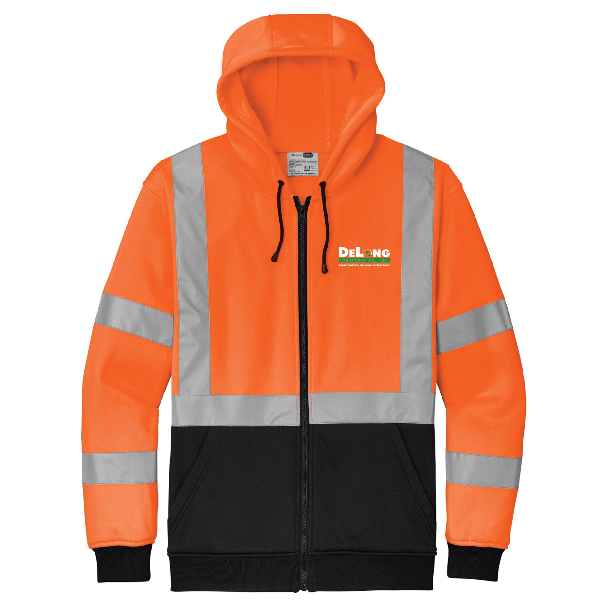 DeLong Construction ANSI 107 Class 3 Fleece Full-Zip Hoodie