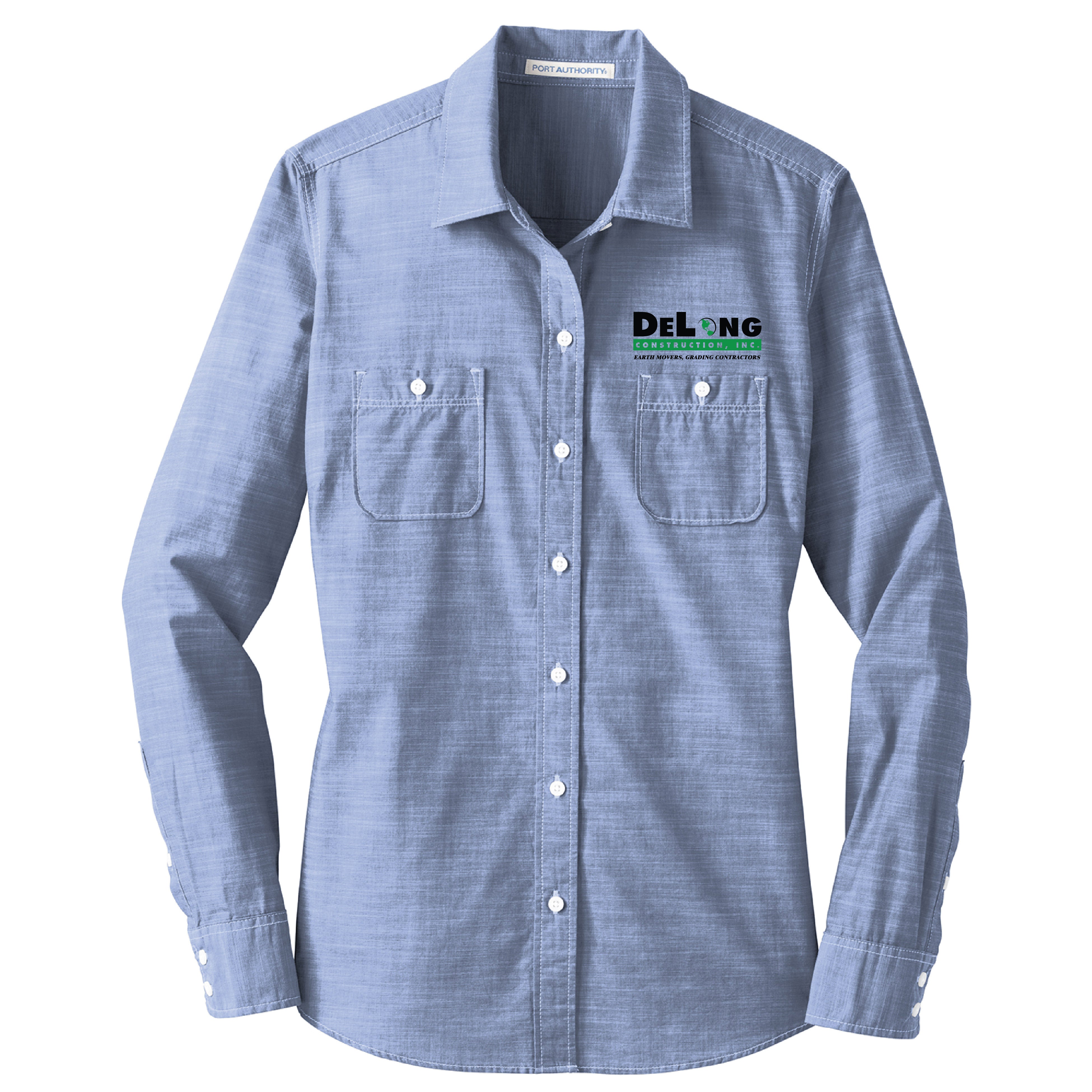 DeLong Construction Ladies Slub Chambray Shirt