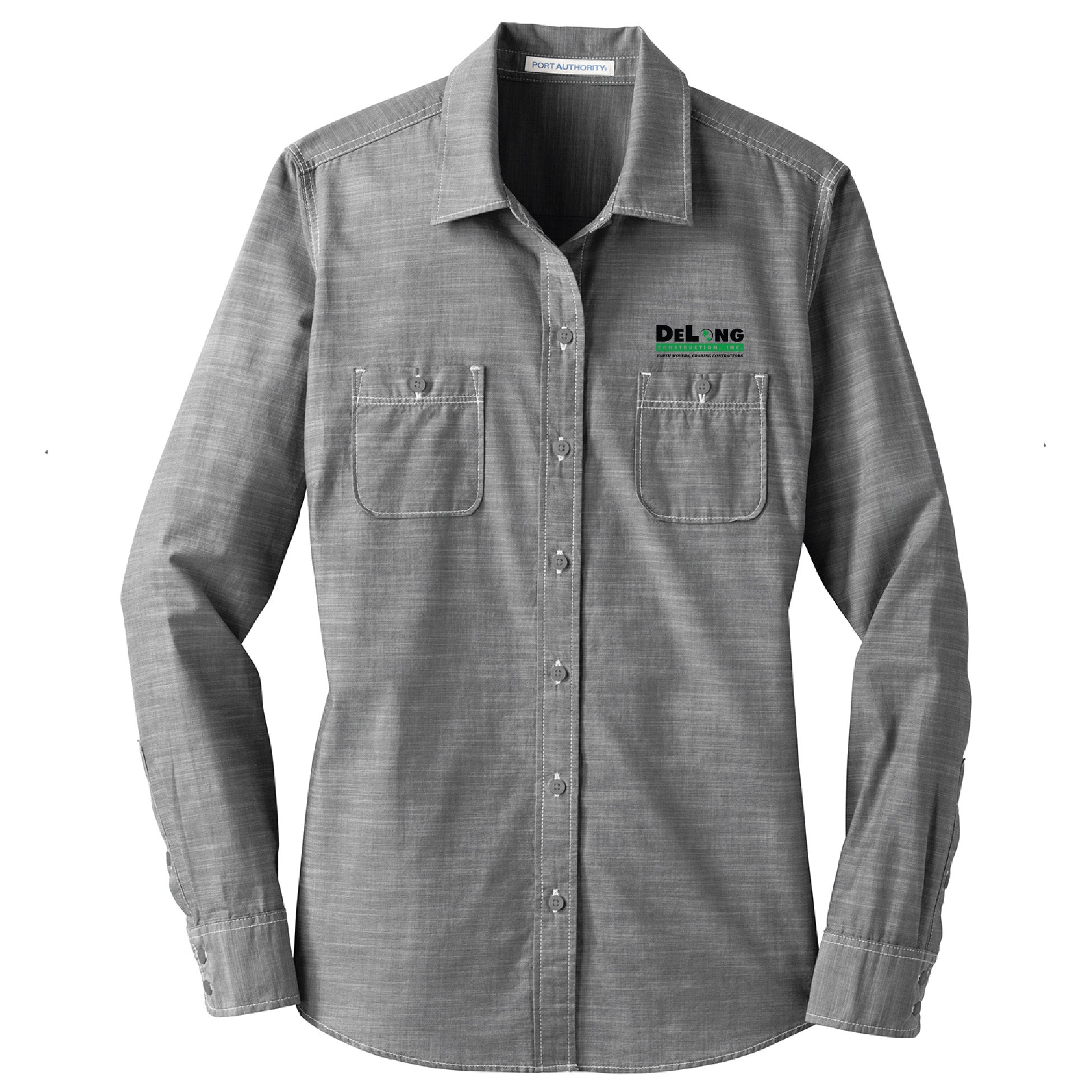 DeLong Construction Ladies Slub Chambray Shirt