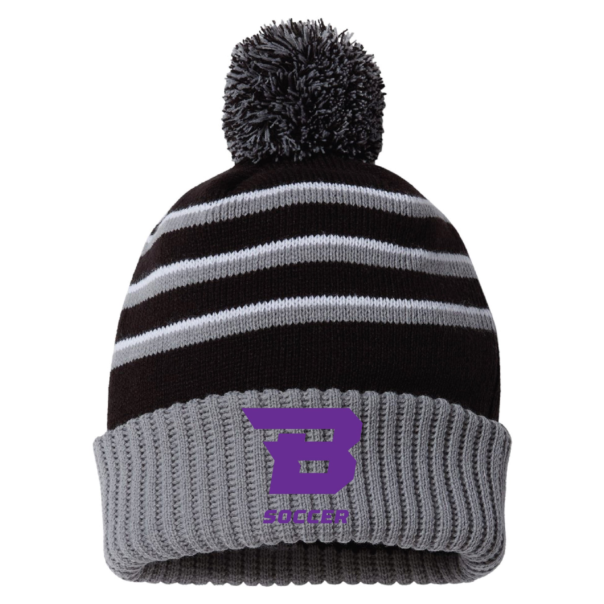 BHS Soccer 2025 Striped Pom Beanie